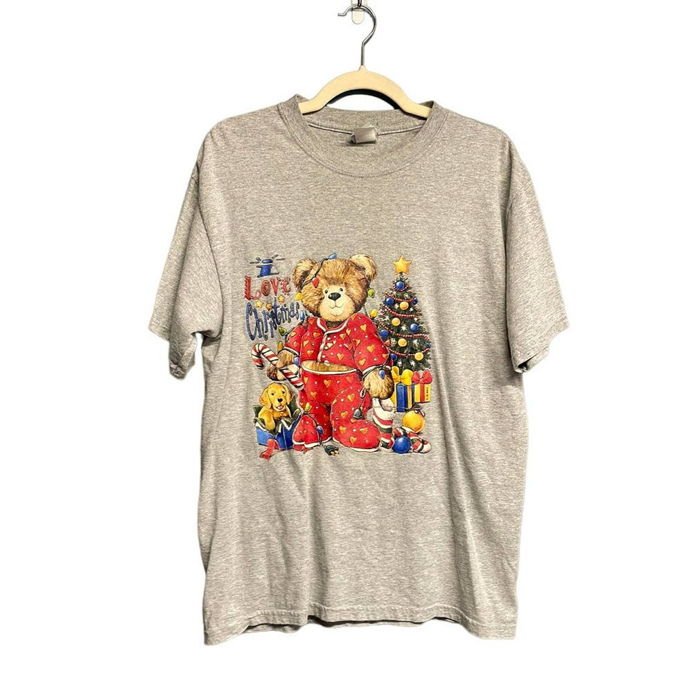 Vintage Air‎ Waves Christmas Teddy Bear T-Shirt Size Medium (M)